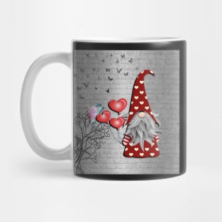 Gnome Lover Holding Heart Balloons, Cute Butterflies and Gnomes Valentines Day Mug